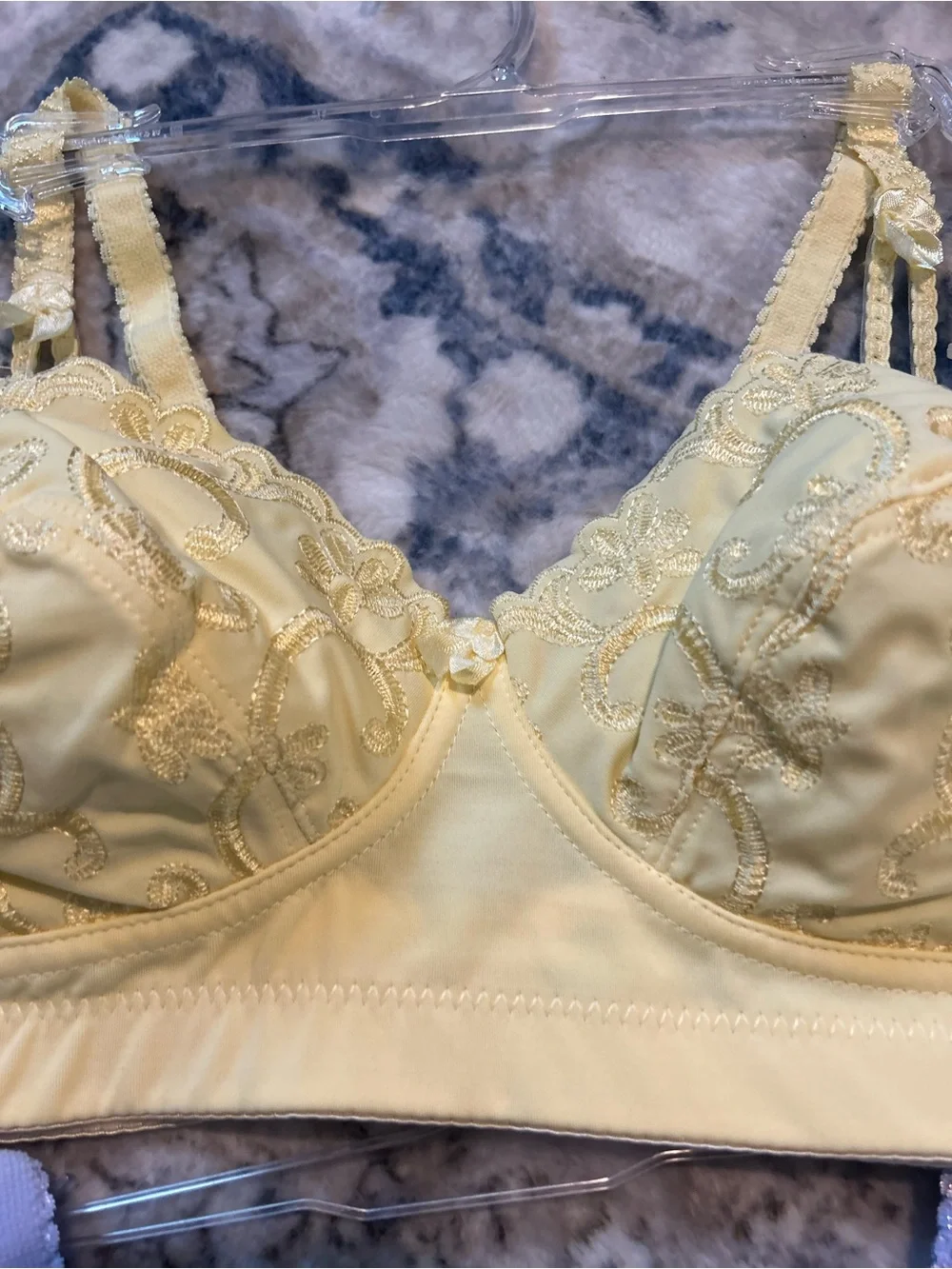 Smart Fir Women's Lace-Embroidered Wireless Bralette - Yellow and Lavender